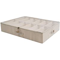 AMX Cesta para Zapatos Plegable de Gran tamaño Debajo de la Cama con Tapa de plástico Transparente- Beige